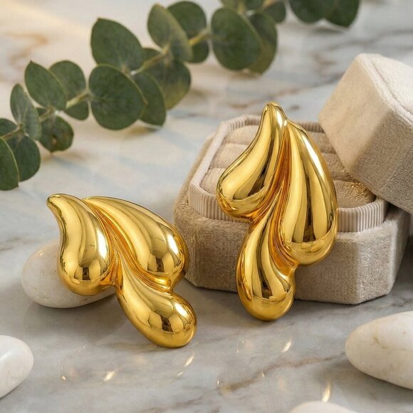 18K Gold Plated Stainless Steel Drop Earrings - Unique Teardrop Design✨ - Picture 9 of 11